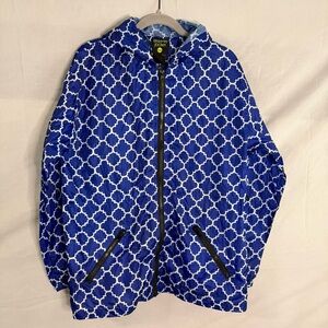 Sack It Jacket Hooded Windbreaker Zip Up Blue/White  Size Large / XL Lightweight